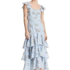 Aqua Bloomingdale's Blue Floral Print Maxi Dress S